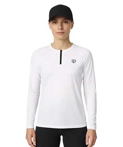 UNIPRO WOMEN-1/2 ZIPPER PERFORMANCE SHIRTS-WHITE
