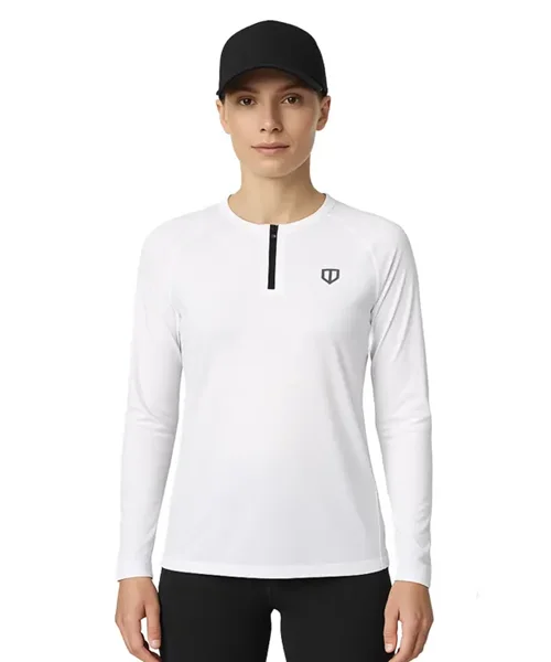 UNIPRO WOMEN-1/2 ZIPPER PERFORMANCE SHIRTS-WHITE