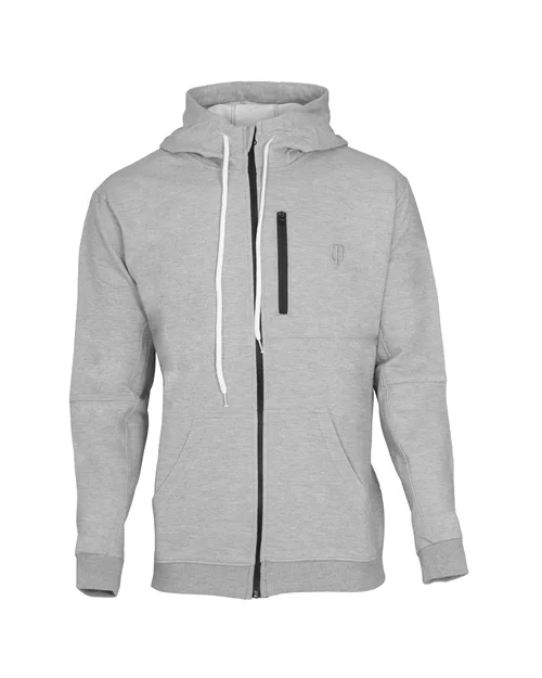 SMALL LOGO HOODED W. ZIPPER SWEATERS-MELANGE LIGHT GREY