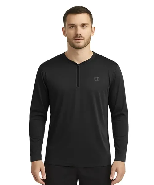 UNIPRO MEN-1/2 ZIPPER PERFORMANCE SHIRTS-BLACK