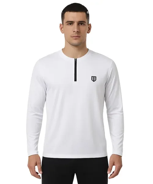 UNIPRO MEN-1/2 ZIPPER PERFORMANCE SHIRTS-WHITE