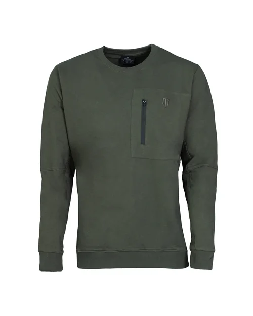 SMALL LOGO CHEST POCKET CREW NECK SWEATERS-DARK GREEN
