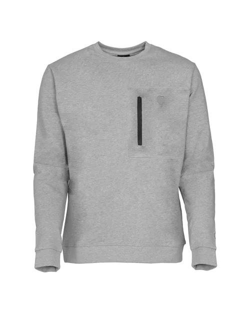 SMALL LOGO CHEST POCKET CREW NECK SWEATERS-MELANGE LIGHT GREY