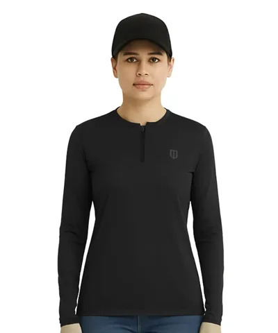 UNIPRO WOMEN-1/2 ZIPPER PERFORMANCE SHIRTS-BLACK