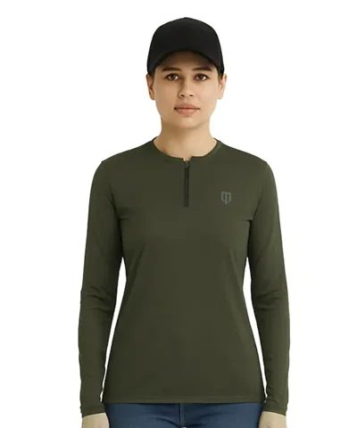 UNIPRO WOMEN-1/2 ZIPPER PERFORMANCE SHIRTS-DARK GREEN