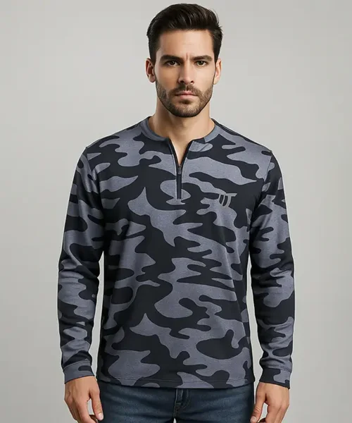 UNIPRO MEN-1/2 ZIPPER PERFORMANCE SHIRTS-CAMOUFLAGE